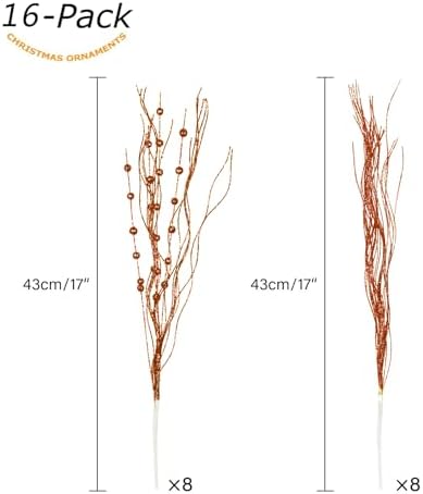 SLKING 16-Pack Glitter Berry Stem Ornaments for Christmas