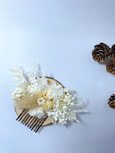 Handmade Dried Flower Boutonniere and Hair Clip Set Ivory