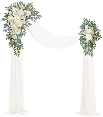BMQDSM Wedding Arch Flowers with Drapes Set of 3 White Champagne
