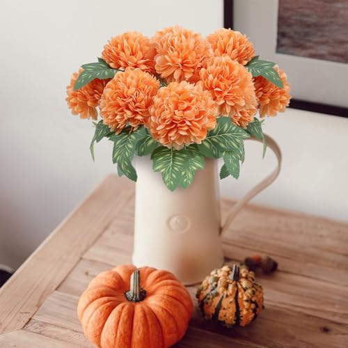 Beferr 10 Pcs Artificial Chrysanthemum Fall Flowers Orange Decorations
