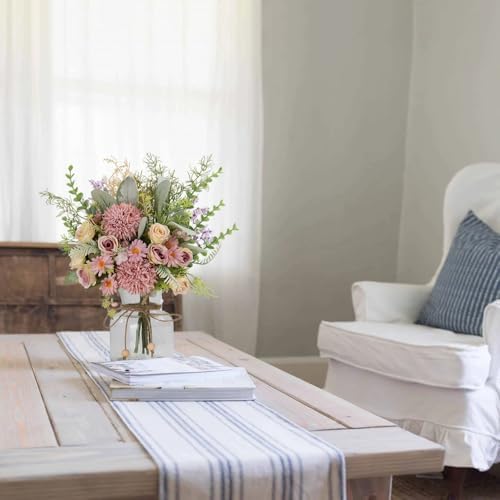 Artificial Flowers in Vase with Silk Bouquet and Glass Vase Purple