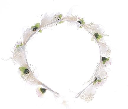 Qhome Chiffon Fresh Dried Flowers Wreath Crown for Wedding Events Ivory