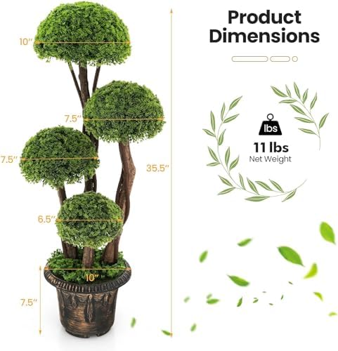 HOMGX Artificial Cypress Topiary Ball Tree with Cement Pot