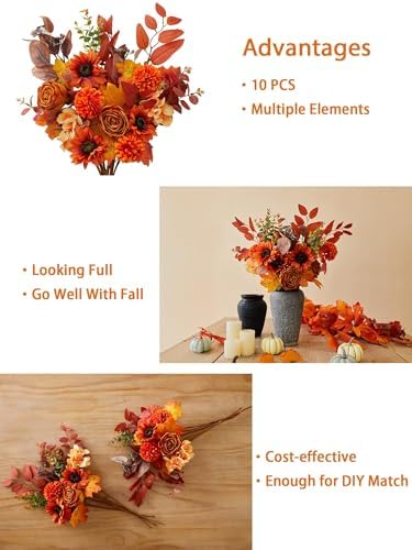 Annas Whimsy Artificial Fall Flower Bouquet with Pumpkins