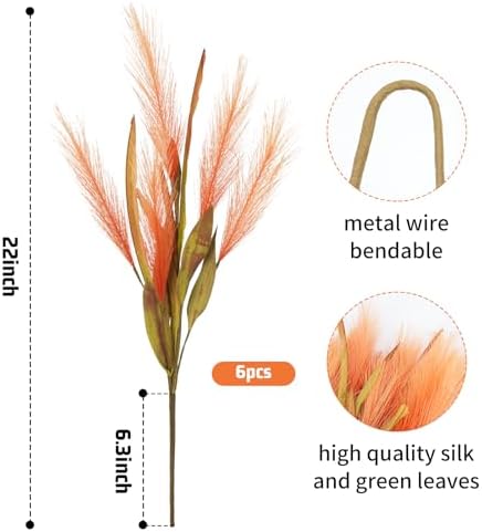 VirtuGro Fall Pampas Grass Decor 6pcs Burnt Orange