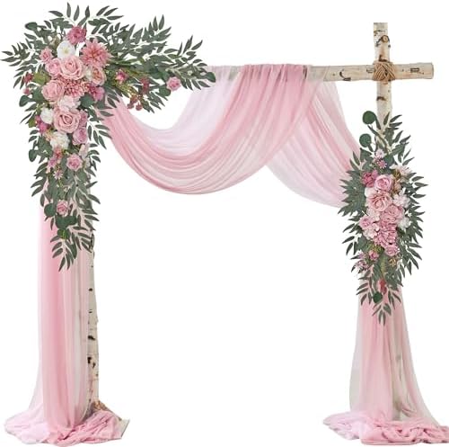 Dusty Rose Wedding Arch Flowers with Drape Kit Pack of 4