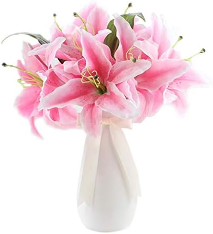Artificial Lily Bouquet with Vase for Home Decor