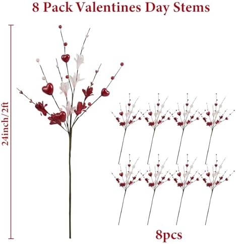 Valentine Day Decorations 8PCS 24 Inch Heart Shaped Flower Stems