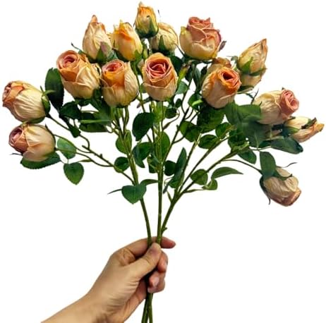 Urier 7 Heads Artificial Flowers Dried Roses 19 Inch Set