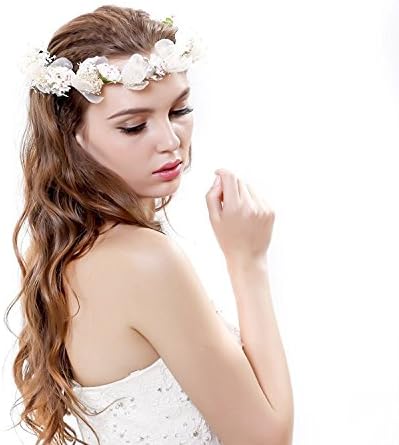 Qhome Chiffon Fresh Dried Flowers Wreath Crown for Wedding Events Ivory
