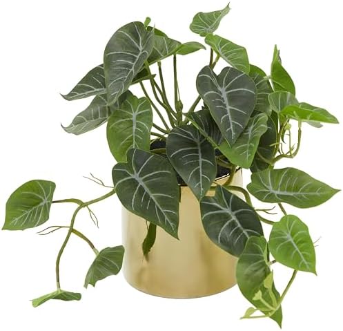 Deco 79 Faux Pothos Artificial Plant with Gold Porcelain Pot