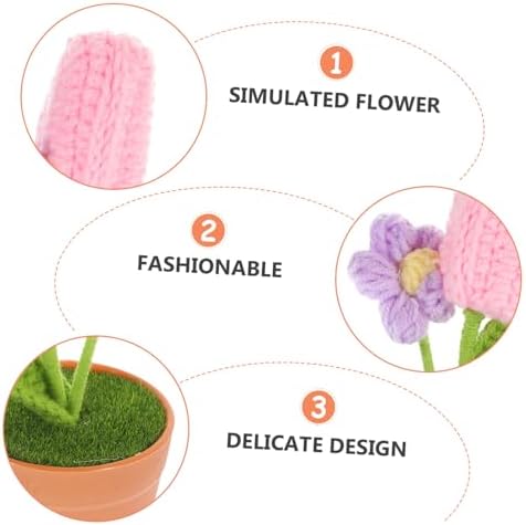 Pink Crochet Flower Pot Artificial Bonsai Decor