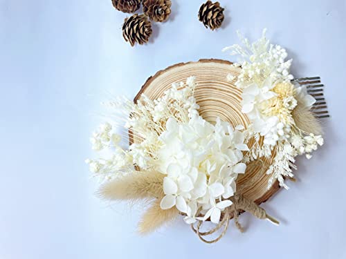 Handmade Dried Flower Boutonniere and Hair Clip Set Ivory