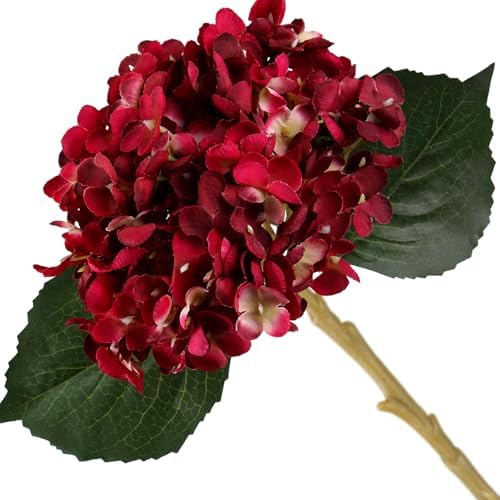 5Pcs Madder Red Faux Silk Hydrangea Artificial Flowers with Stem