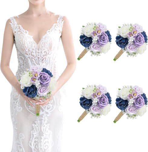 Elegant Wedding Bridesmaid Bouquets Artificial Flowers 4 Sets