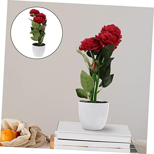 2 Pcs Red Artificial Potted Peony Flowers Decor