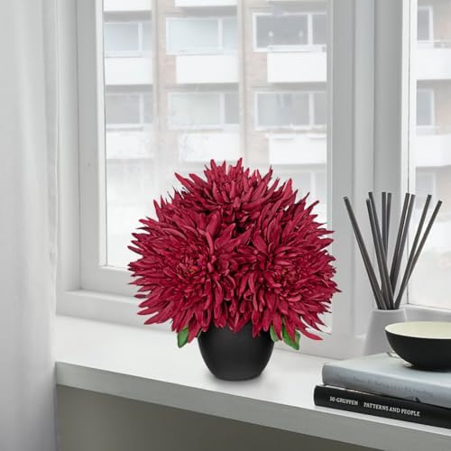 Hollyone Artificial Mums Flowers in Vase with Pot