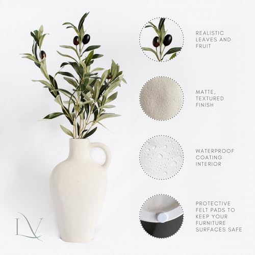 Luxurious Textured Ceramic Vase with Olive Branches 10 Inch