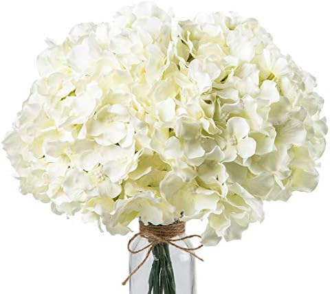 10pcs Faux Hydrangea Silk Flowers Heads with Removable Stems Ivory