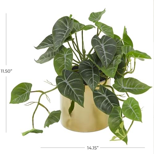 Deco 79 Faux Pothos Artificial Plant with Gold Porcelain Pot