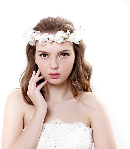 Qhome Chiffon Fresh Dried Flowers Wreath Crown for Wedding Events Ivory