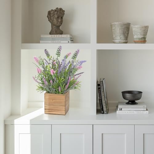 DILATATA Artificial Lavender Flowers in Wooden Pot