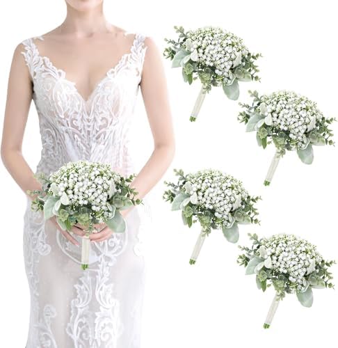 Elegant Wedding Bridesmaid Bouquets Artificial Flowers 4 Sets