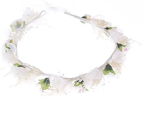 Qhome Chiffon Fresh Dried Flowers Wreath Crown for Wedding Events Ivory