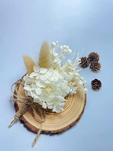 Handmade Dried Flower Boutonniere and Hair Clip Set Ivory