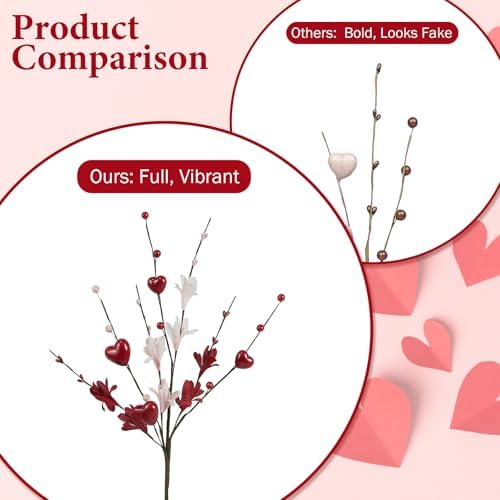 Valentine Day Decorations 8PCS 24 Inch Heart Shaped Flower Stems