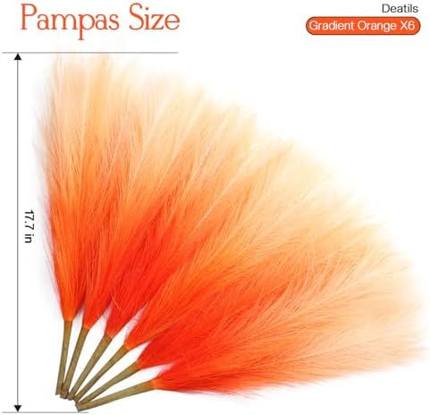 Gradient Orange Artificial Pampas Grass 177 Inch 6pcs