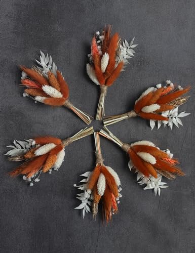 Mini Dried Flower Bouquet Pack of 6 Orange Bohemian Style