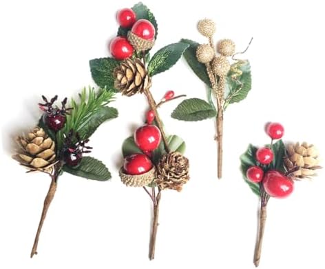 10pcs Artificial Pine Cones with Berries for Christmas Decor