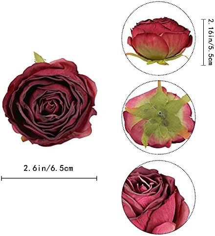 IPOPU Burgundy Artificial Roses 25pcs Flower Heads for Decor