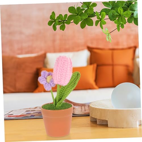 Pink Crochet Flower Pot Artificial Bonsai Decor