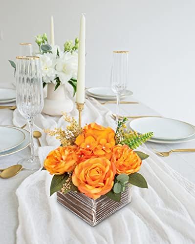 DILATATA Artificial Flower Arrangement 8 Inch Wooden Pot