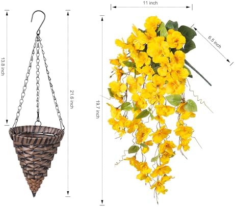 HyeFlora Artificial Hanging Hibiscus Flower Basket - Yellow