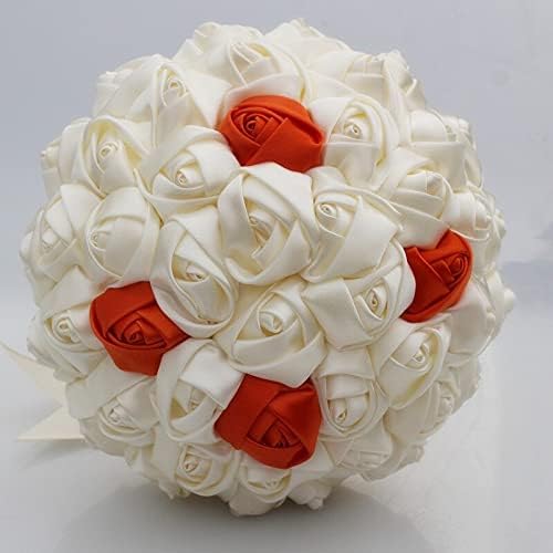 Ivory Orange Toss Artificial Flowers Foam Ball Wedding Bouquets