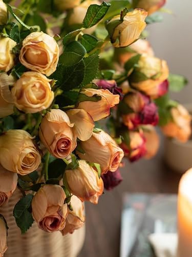 Urier 7 Heads Artificial Flowers Dried Roses 19 Inch Set
