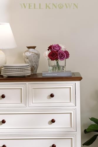 Artificial Rose Flowers in Vase with Faux Water Purple White