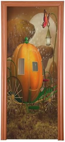 Susiyo Halloween Pumpkin Carriage Door Cover 32x79 in