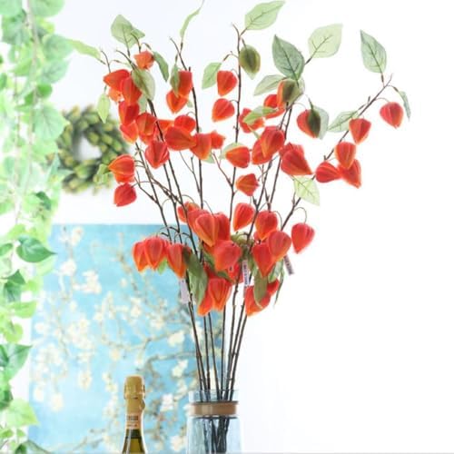 Corkwaw Artificial Plant Lantern Flowers 3425 Inch Orange Red