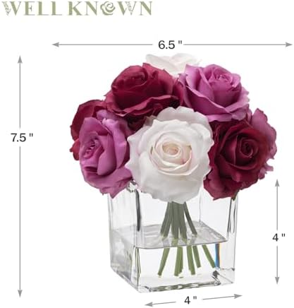 Artificial Rose Flowers in Vase with Faux Water Purple White