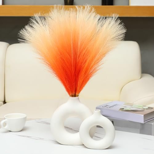 Gradient Orange Artificial Pampas Grass 177 Inch 6pcs
