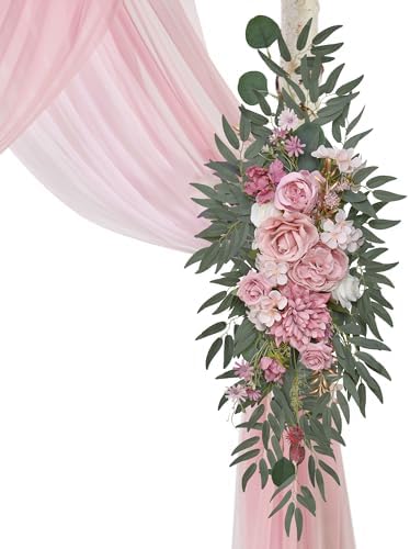 Dusty Rose Wedding Arch Flowers with Drape Kit Pack of 4