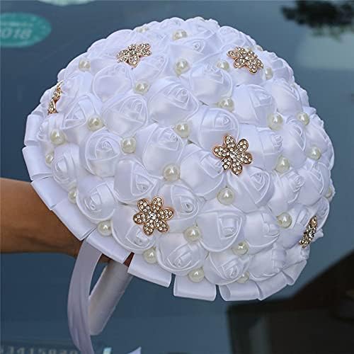 Artificial Flower Gold Brooch Cream Ivory Wedding Bouquet
