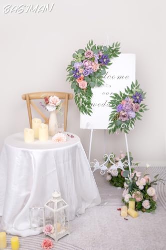 Set of 2 Purple Artificial Wedding Arch Flowers