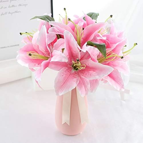 Artificial Lily Bouquet with Vase for Home Decor