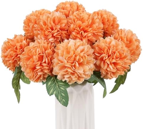Beferr 10 Pcs Artificial Chrysanthemum Fall Flowers Orange Decorations
