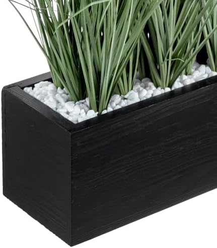 MyGift 12 Inch Artificial Green Grass in Black Wood Planter